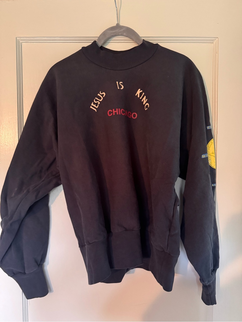 Yeezy Jesus is King Chicago Black Crewneck with Red and Cream Graphic
